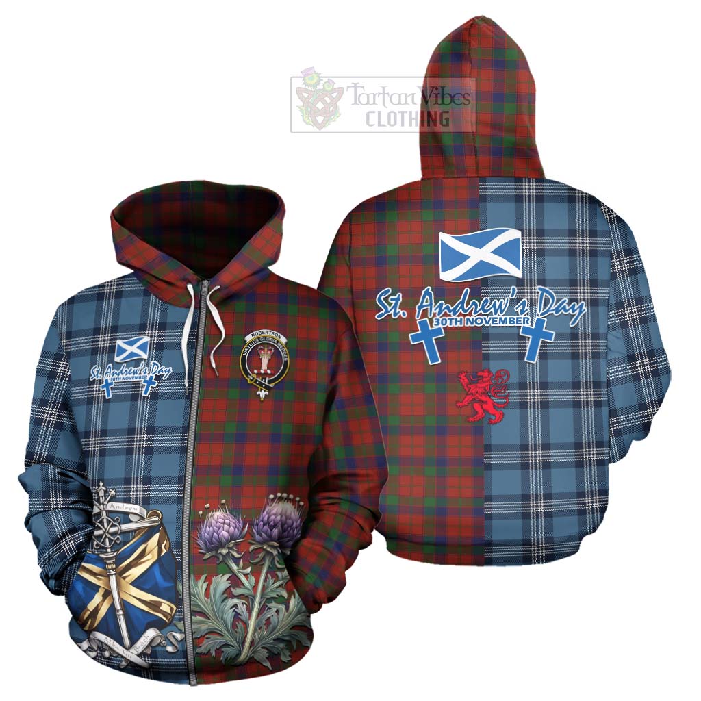 Tartan Vibes Clothing Robertson Tartan Hoodie Happy St. Andrew's Day Half Tartan Style