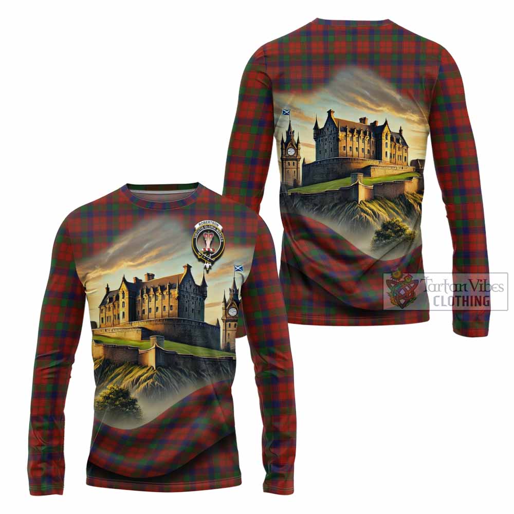 Tartan Vibes Clothing Robertson Tartan Family Crest Long Sleeve T-Shirt with Scottish Ancient Castle Style