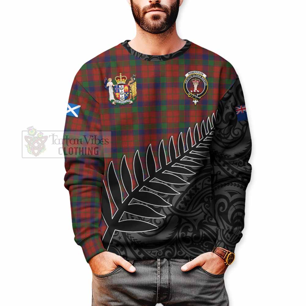 Robertson Crest Tartan Sweatshirt with New Zealand Silver Fern Half Style - Tartan Vibes Clothing