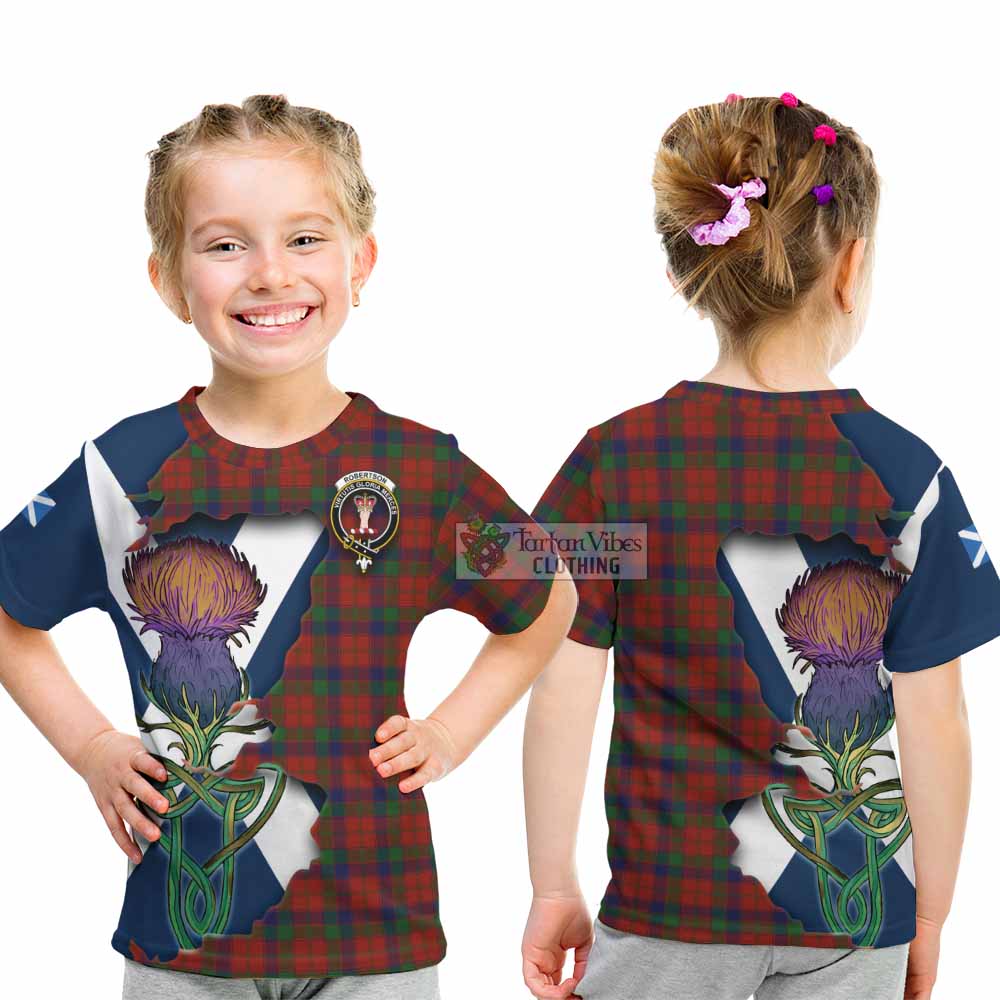 Tartan Vibes Clothing Robertson Tartan Family Crest Kid T-Shirt Scottish Thistle Celtic Inspired