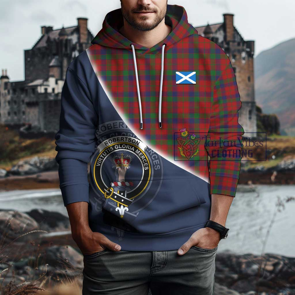 Robertson Tartan Hoodie with Personalised National Flag and Family Crest Half Style - Tartanvibesclothing Shop