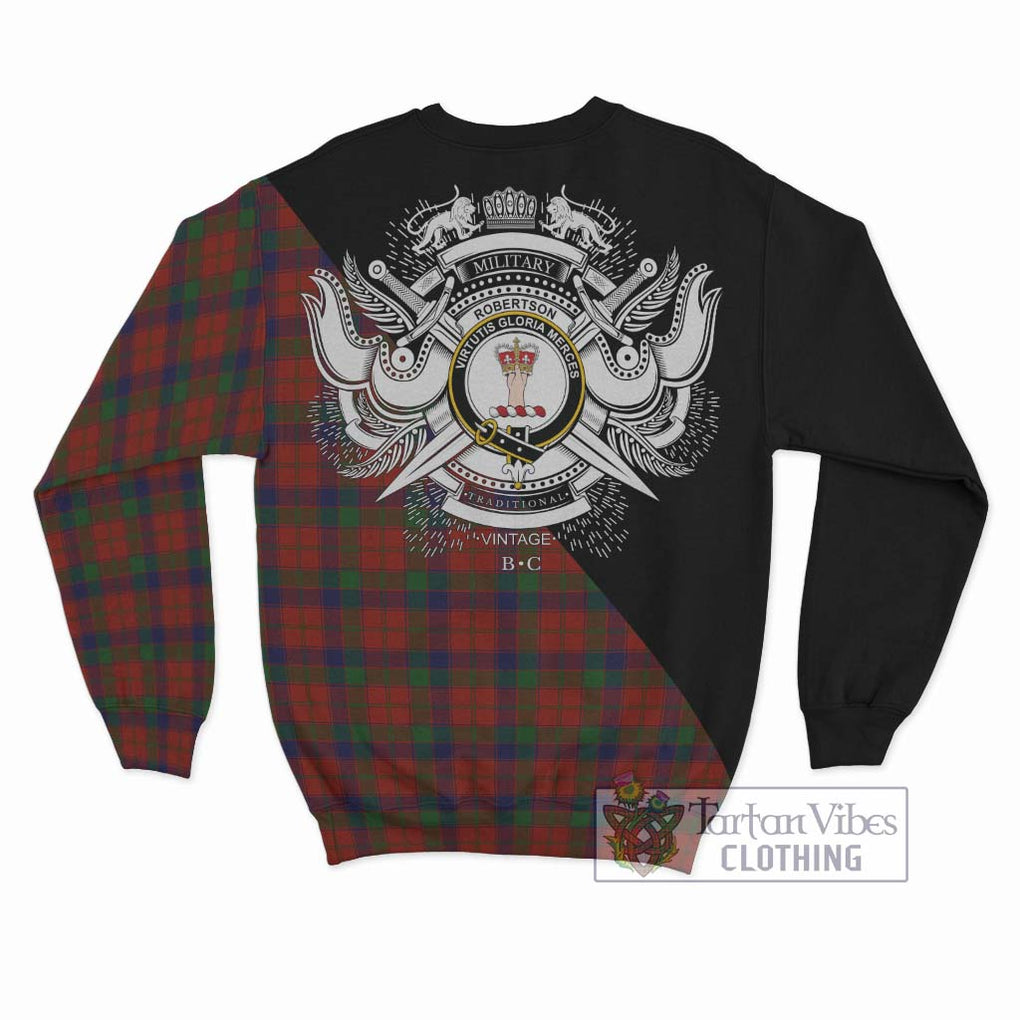 Robertson Tartan Sweatshirt with Family Crest and Military Logo Style - Tartanvibesclothing Shop