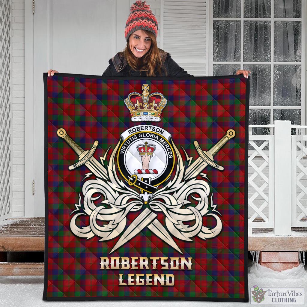 Tartan Vibes Clothing Robertson Tartan Quilt with Clan Crest and the Golden Sword of Courageous Legacy