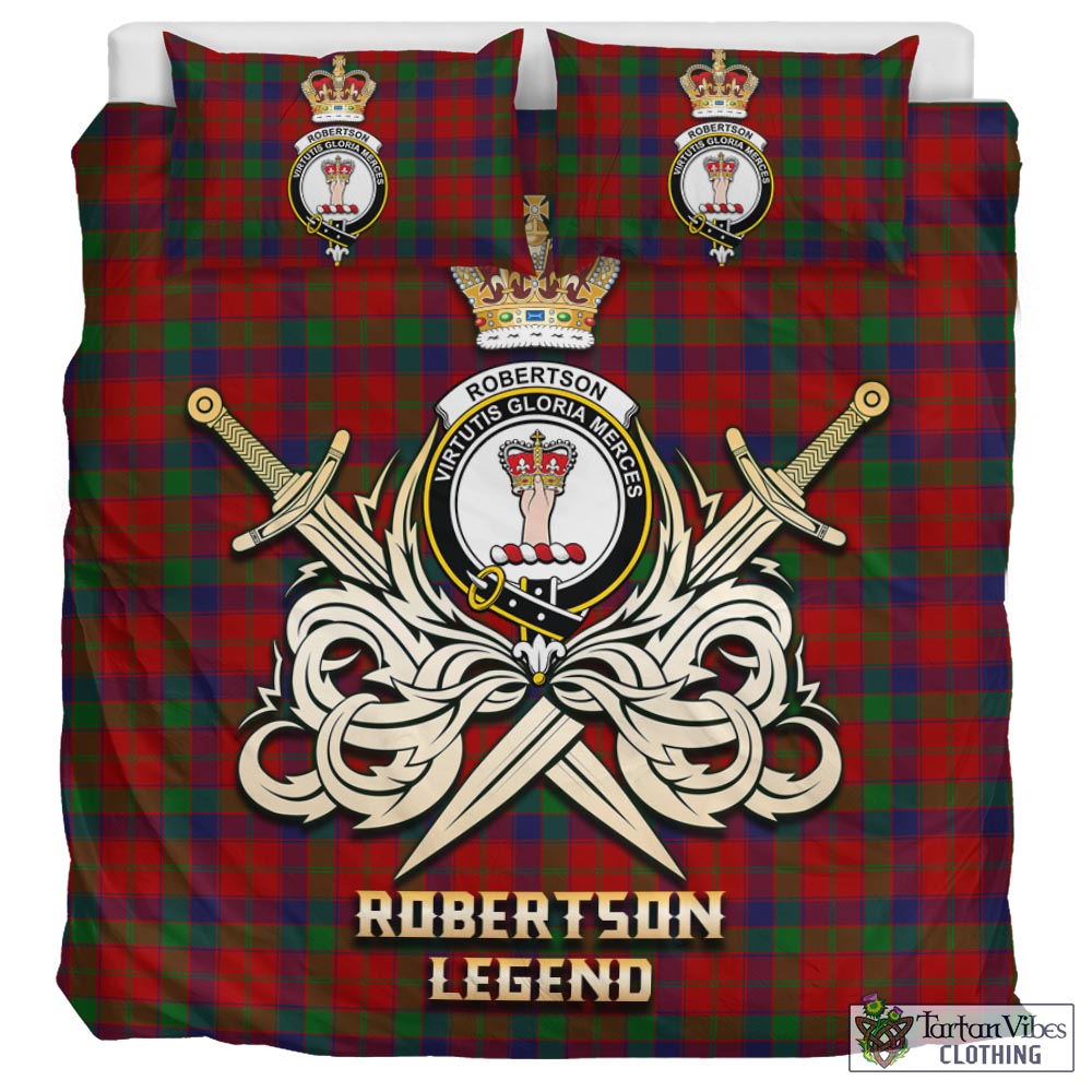 Tartan Vibes Clothing Robertson Tartan Bedding Set with Clan Crest and the Golden Sword of Courageous Legacy