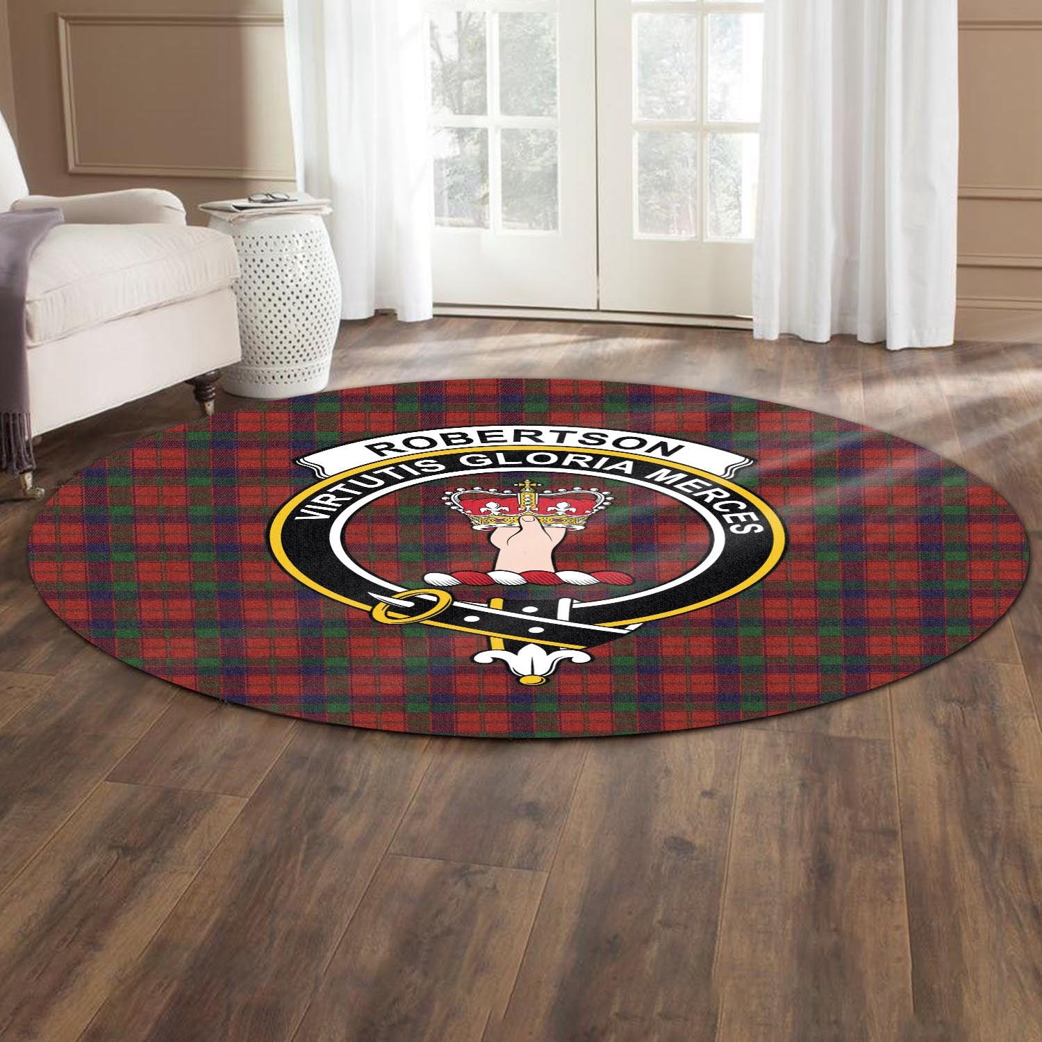 robertson-tartan-round-rug-with-family-crest