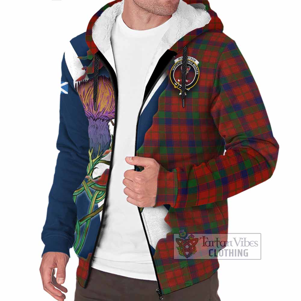 Tartan Vibes Clothing Robertson Tartan Family Crest Sherpa Hoodie Scottish Thistle Celtic Inspired