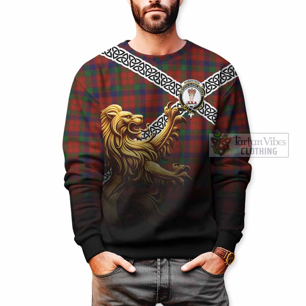Tartan Vibes Clothing Robertson Crest Tartan Sweatshirt with Golden Lion Emblem Celtic Style