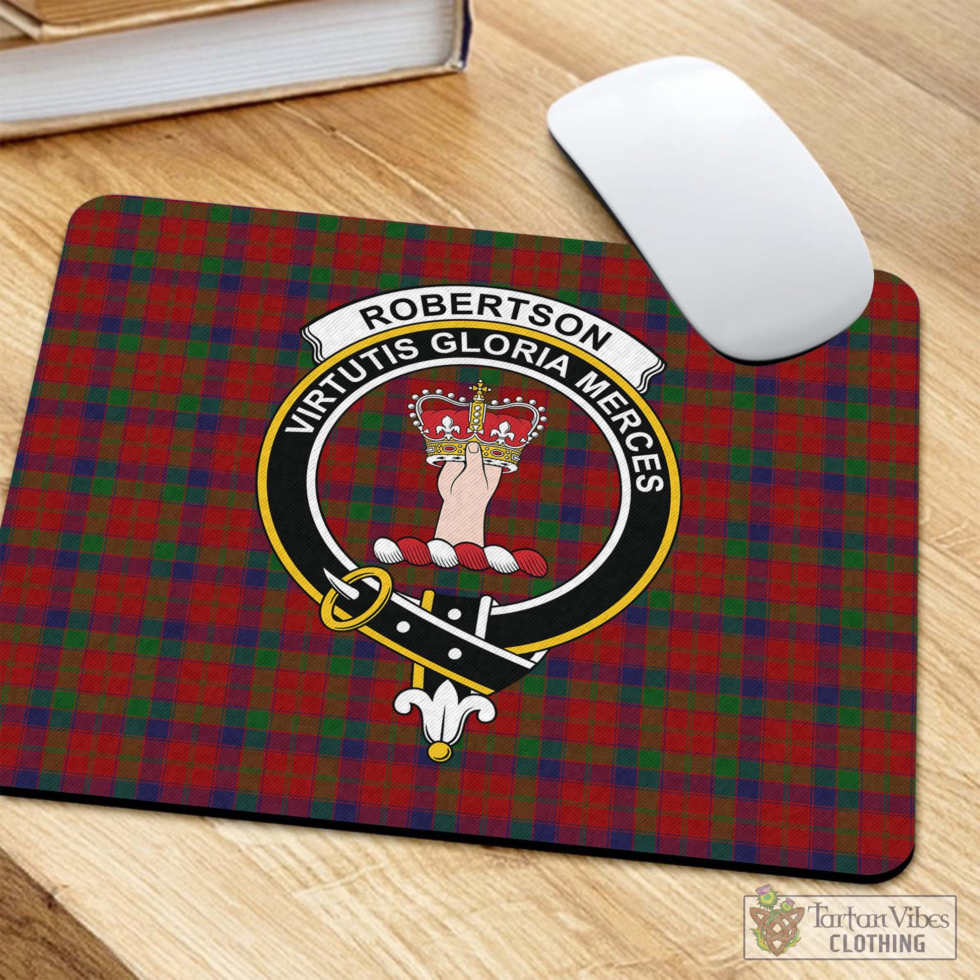 Tartan Vibes Clothing Robertson Tartan Mouse Pad with Family Crest