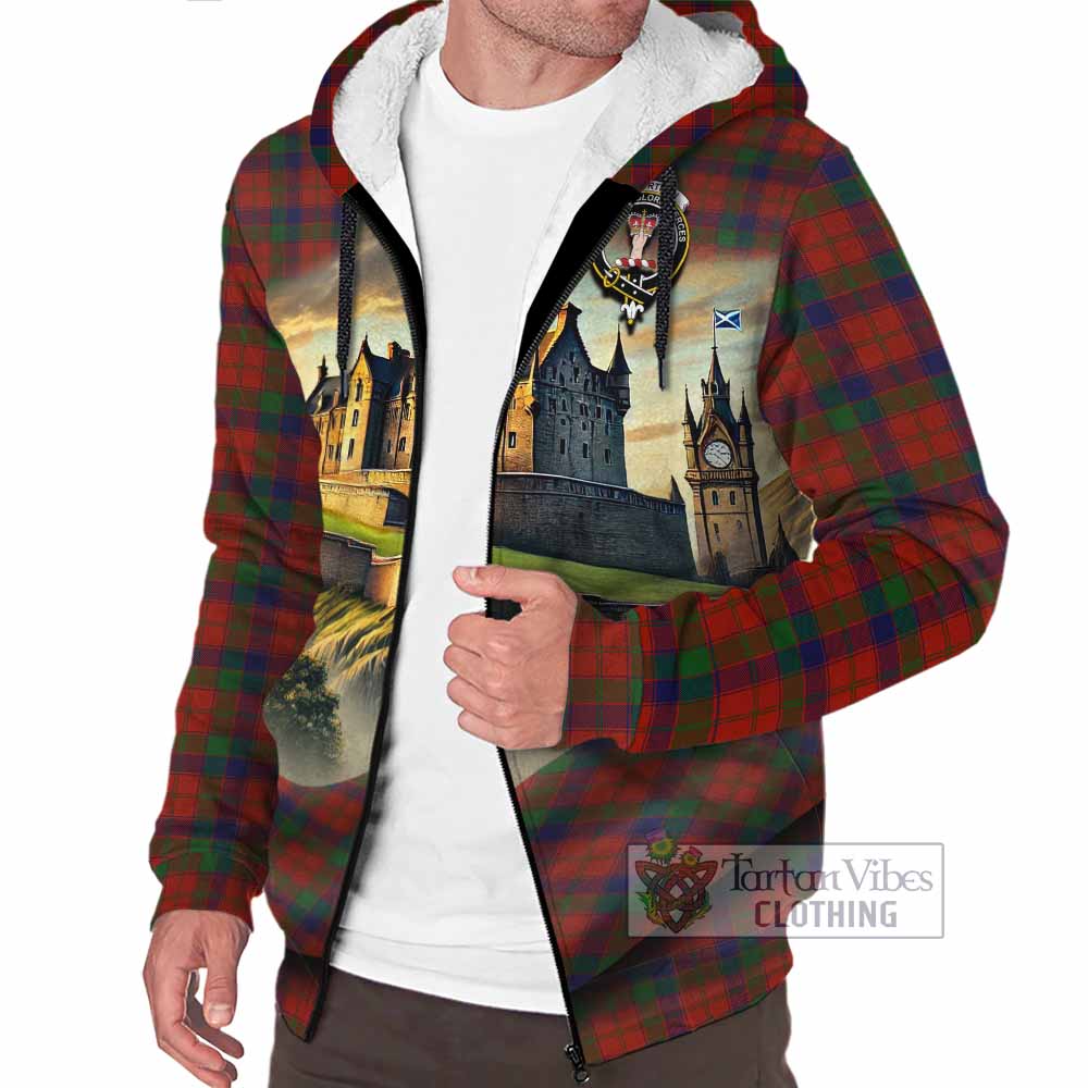 Tartan Vibes Clothing Robertson Tartan Family Crest Sherpa Hoodie with Scottish Ancient Castle Style