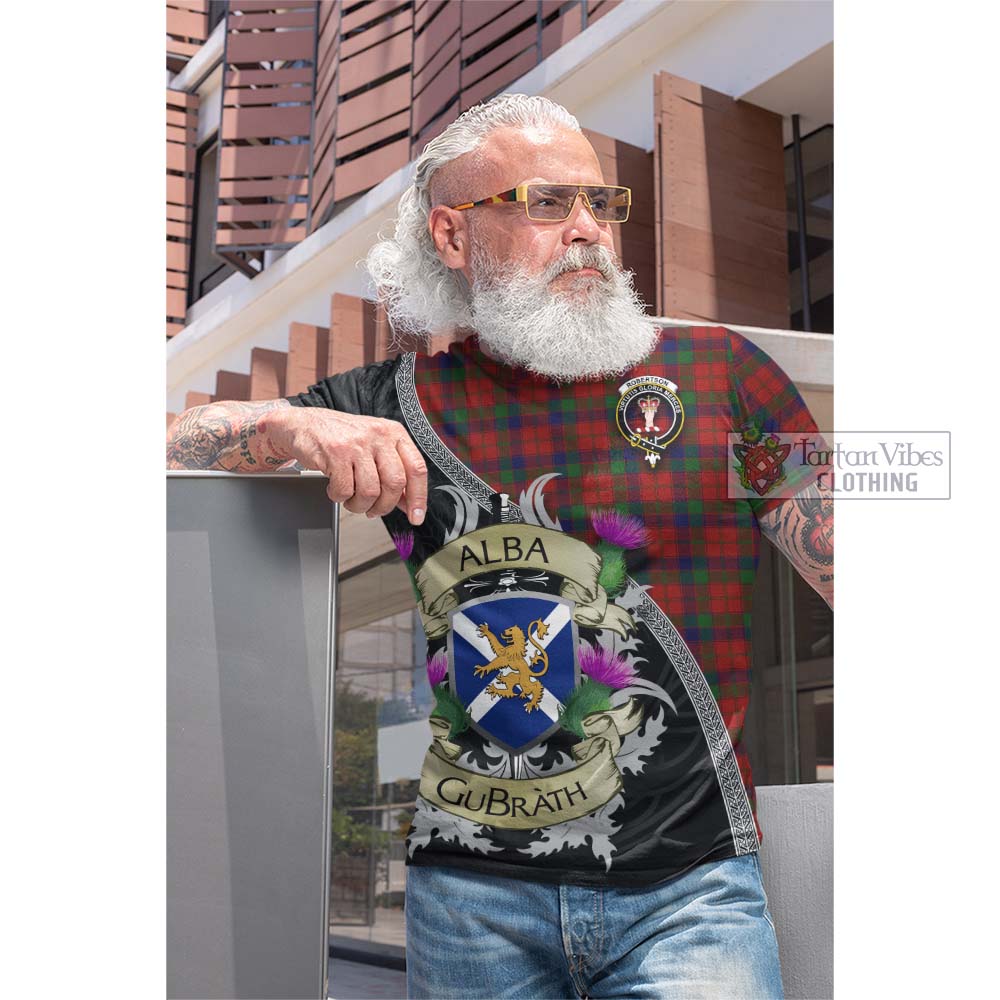 Tartan Vibes Clothing Robertson Tartan Family Crest Cotton T-shirt Lion Rampant Royal Thistle Shield Celtic Inspired