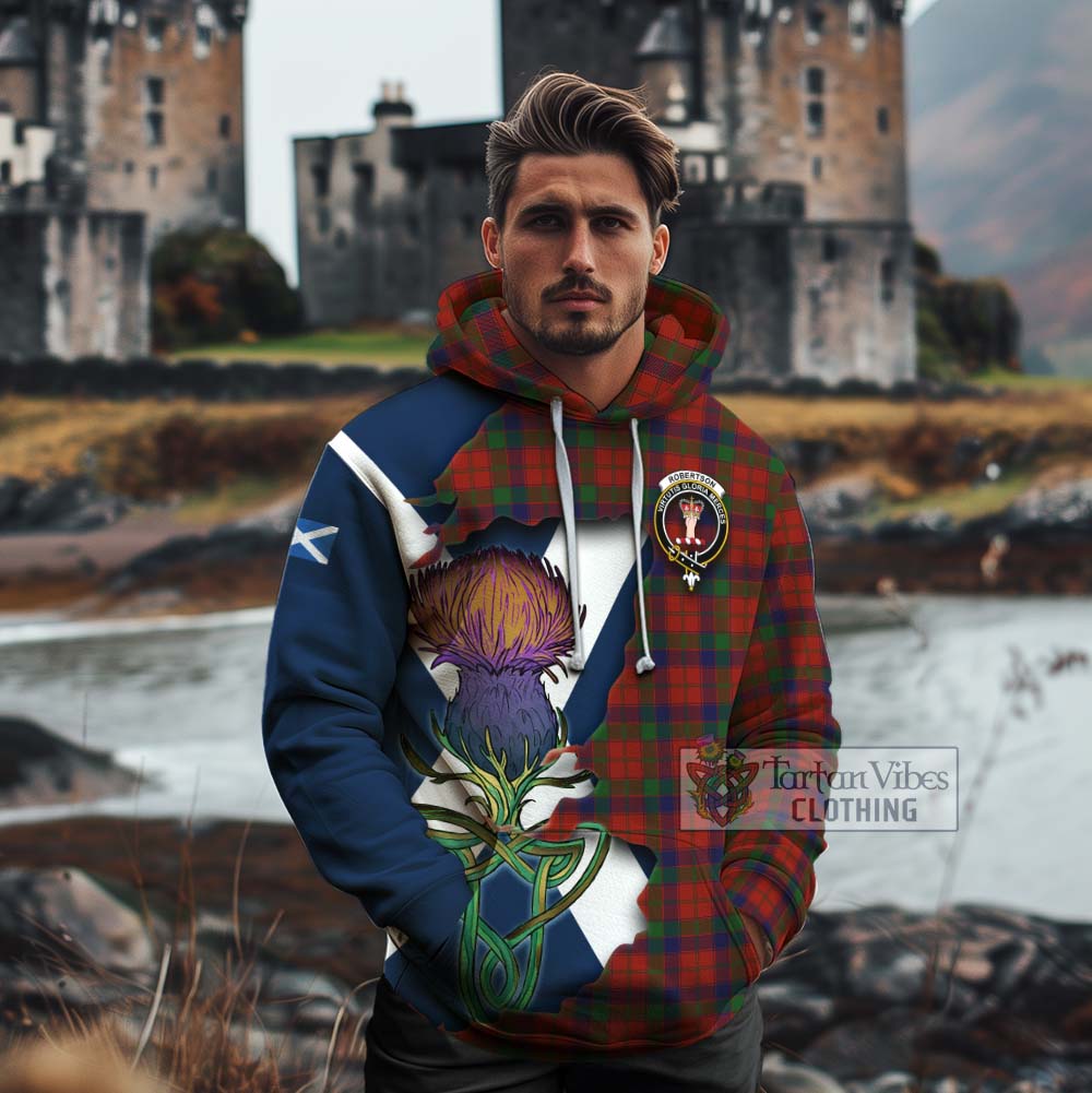 Tartan Vibes Clothing Robertson Tartan Family Crest Cotton Hoodie Scottish Thistle Celtic Inspired