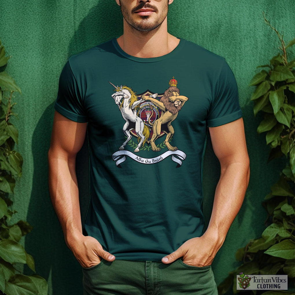 Tartan Vibes Clothing Robertson Family Crest Cotton Men's T-Shirt with Scotland Royal Coat Of Arm Funny Style