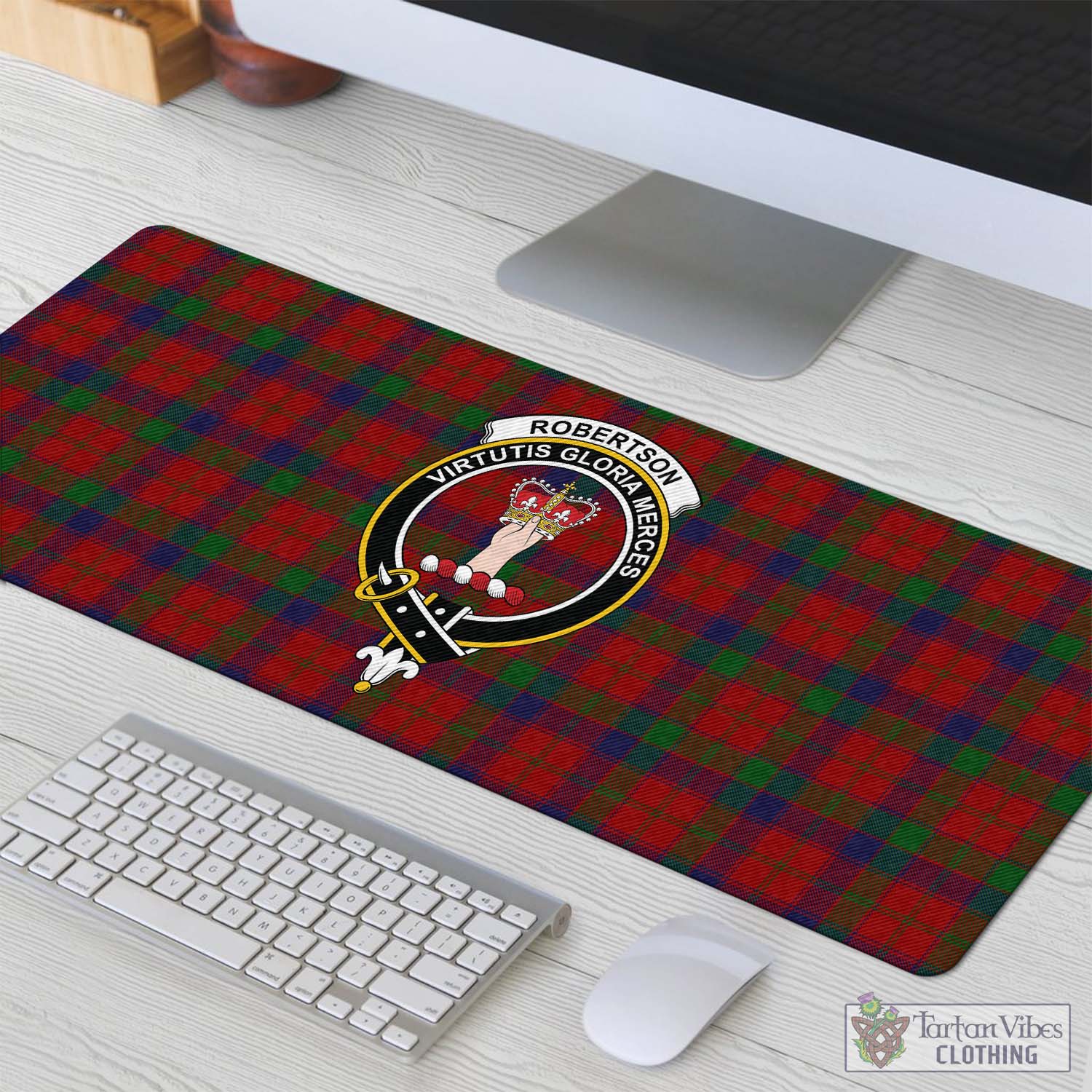 Tartan Vibes Clothing Robertson Tartan Mouse Pad with Family Crest
