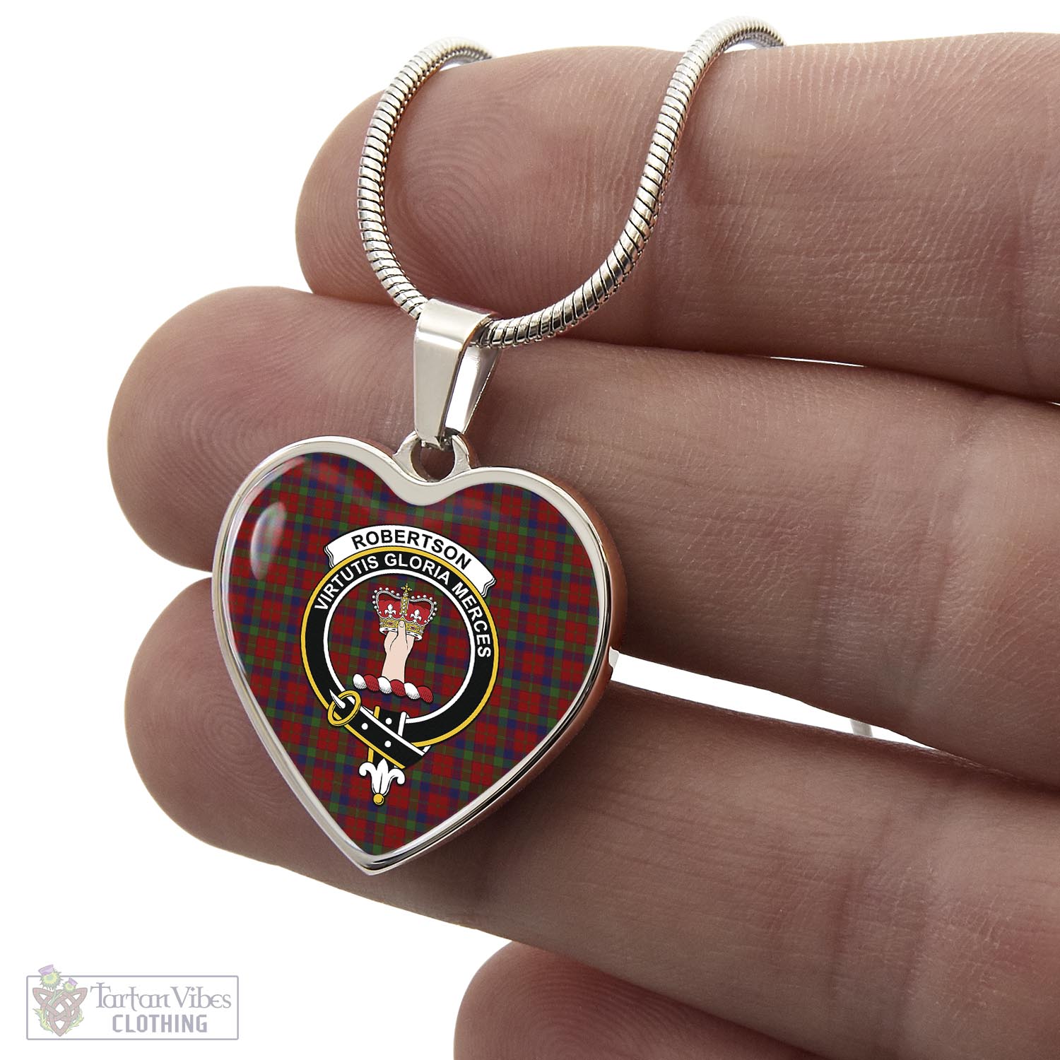 Tartan Vibes Clothing Robertson Tartan Heart Necklace with Family Crest