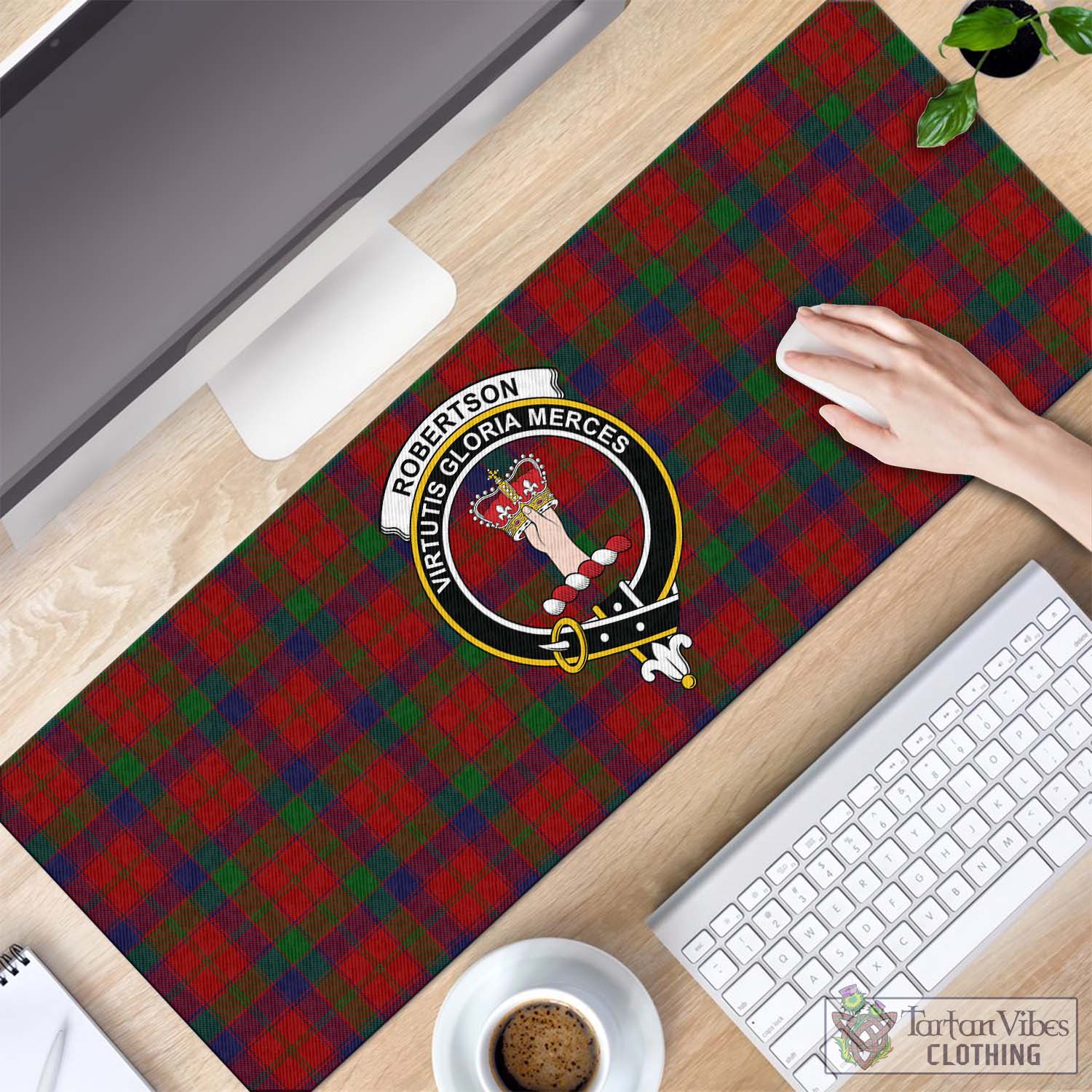 Tartan Vibes Clothing Robertson Tartan Mouse Pad with Family Crest