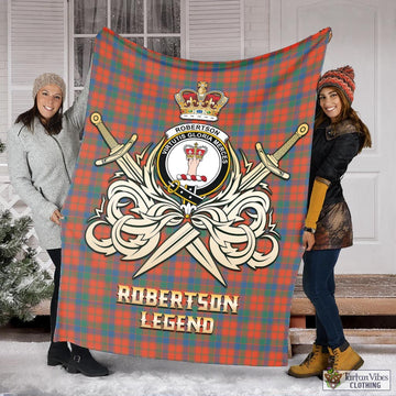 Robertson Ancient Tartan Blanket with Clan Crest and the Golden Sword of Courageous Legacy