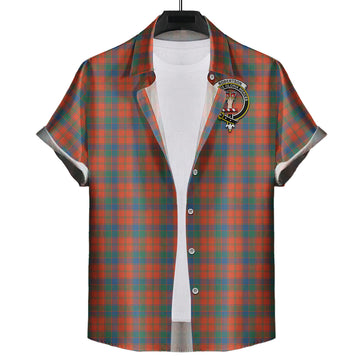 Robertson Ancient Tartan Short Sleeve Button Down Shirt with Family Crest