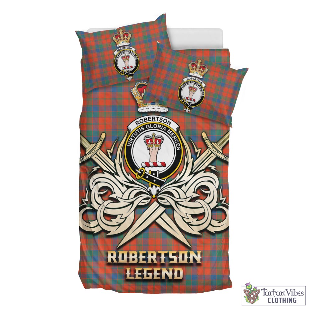 Tartan Vibes Clothing Robertson Ancient Tartan Bedding Set with Clan Crest and the Golden Sword of Courageous Legacy