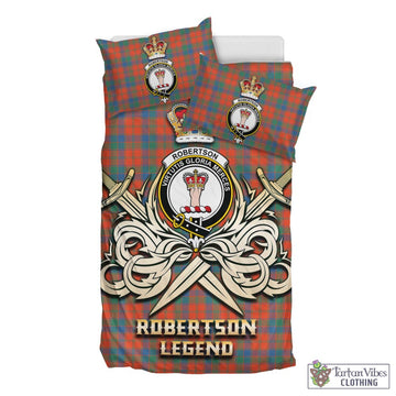 Robertson Ancient Tartan Bedding Set with Clan Crest and the Golden Sword of Courageous Legacy