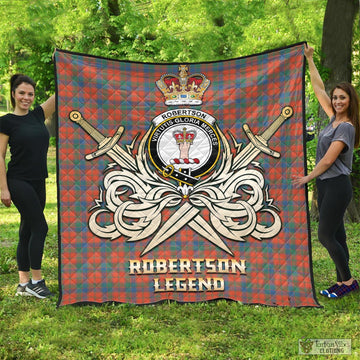 Robertson Ancient Tartan Quilt with Clan Crest and the Golden Sword of Courageous Legacy
