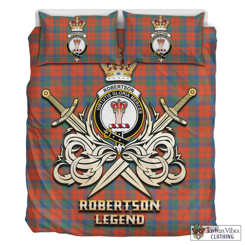 Tartan Vibes Clothing Robertson Ancient Tartan Bedding Set with Clan Crest and the Golden Sword of Courageous Legacy