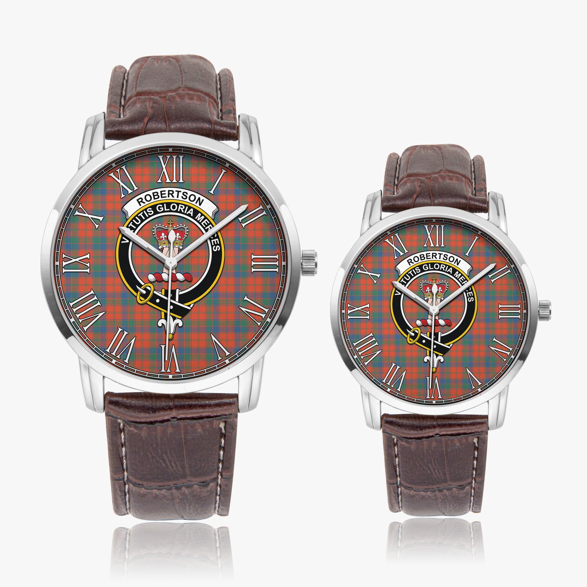 Robertson Ancient Tartan Family Crest Leather Strap Quartz Watch - Tartanvibesclothing