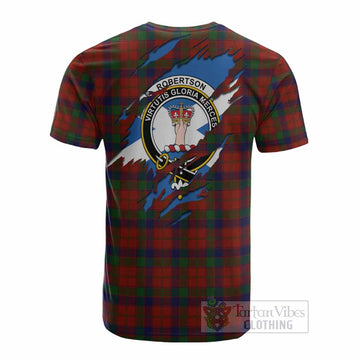 Robertson Clan Crest In Me Tartan Cotton T-shirt Scotland Flag Style