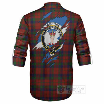 Robertson Clan Crest In Me Tartan Ghillie Shirt Scotland Flag Style
