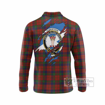 Robertson Clan Crest In Me Tartan Long Sleeve Polo Shirt Scotland Flag Style