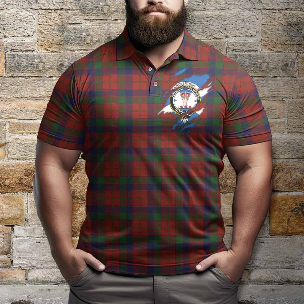 Robertson Clan Crest In Me Tartan Polo Shirt Scotland Flag Style
