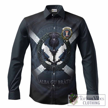Robertson Clan Crest Long Sleeve Button Shirts with Celtic Knot Thistle and Saltire