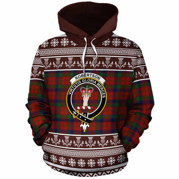 Robertson Clan Tartan Christmas Cotton Hoodie with Family Crest