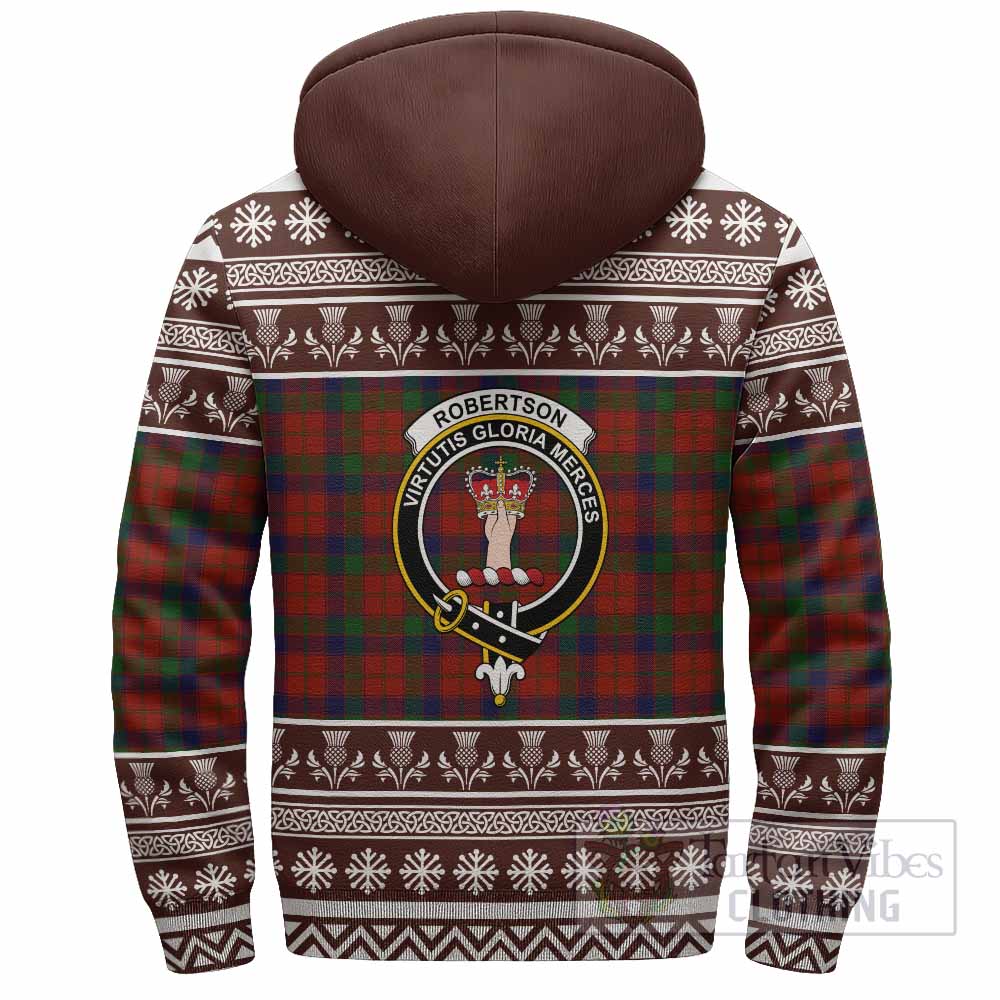 Robertson Clan Tartan Christmas Fleece Hoodie with Family Crest - Tartan Vibes Clothing