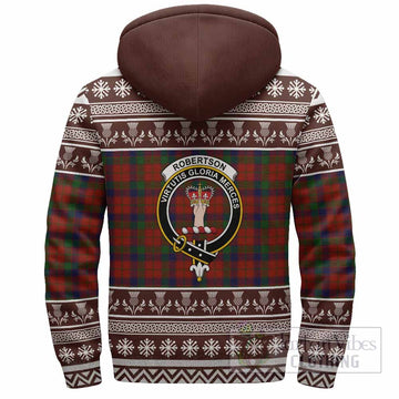 Robertson Clan Tartan Christmas Fleece Hoodie with Family Crest