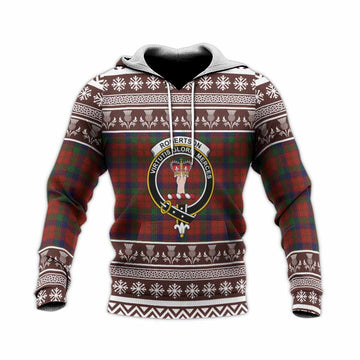 Robertson Clan Tartan Christmas Knitted Hoodie with Family Crest