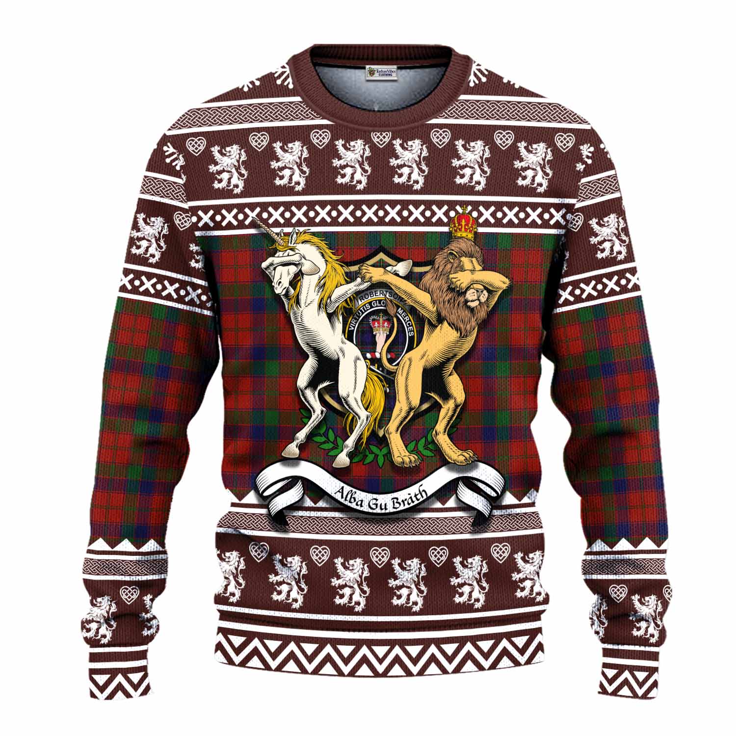 Robertson Clan Tartan Crest Christmas Ugly Sweater Coat of Arms Funny Style - Tartan Vibes Clothing