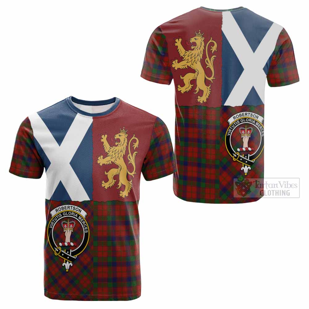 Robertson Crest Tartan Cotton T-shirt with Lion Rampant Saltire Style - Tartan Vibes Clothing