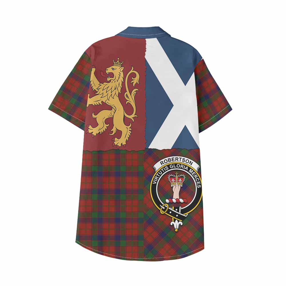 Robertson Crest Tartan Kid Hawaiian Shirt with Lion Rampant Saltire Style - Tartan Vibes Clothing