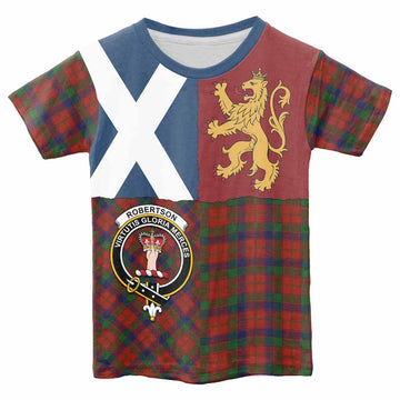 Robertson Crest Tartan Kid T-shirt with Lion Rampant Saltire Style