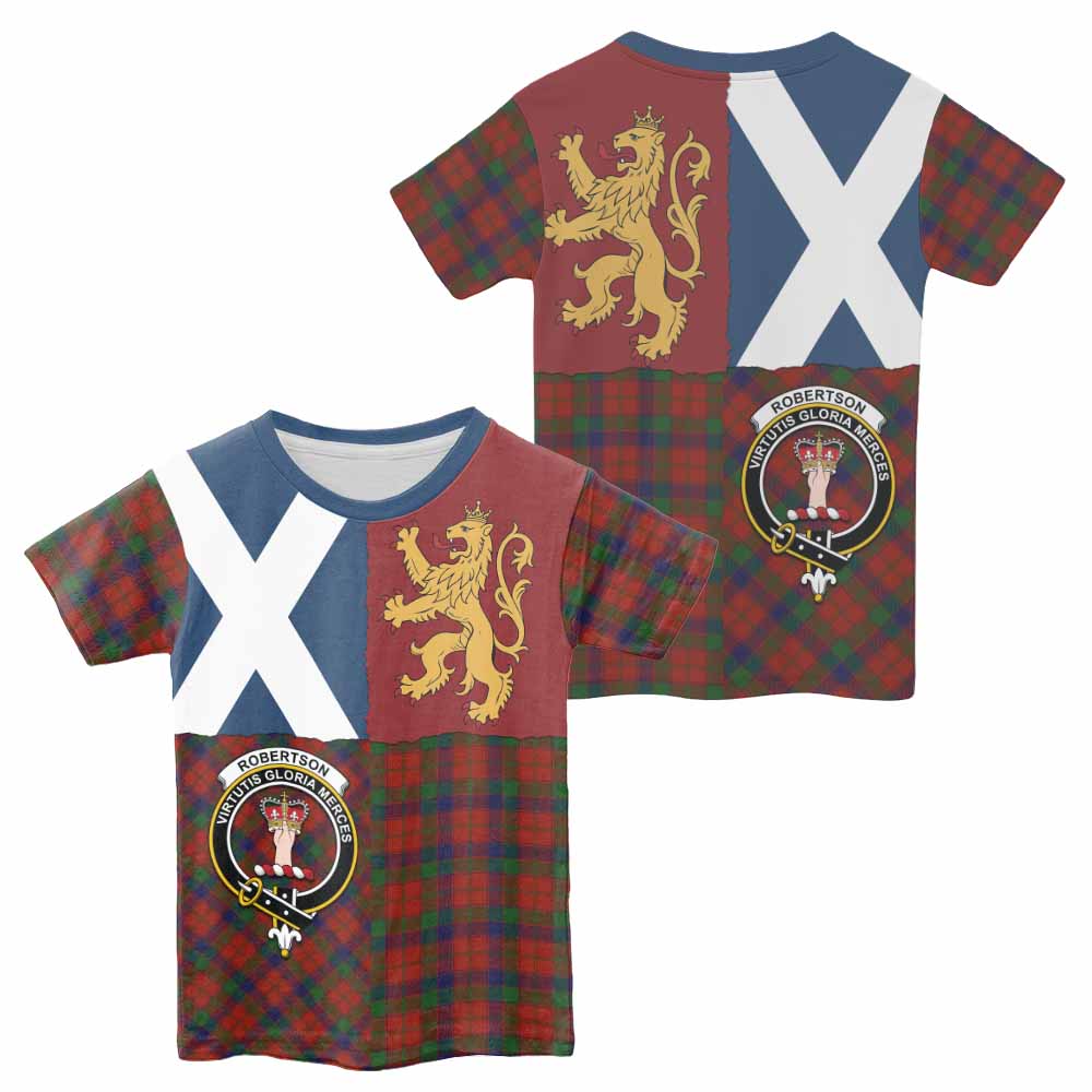 Robertson Crest Tartan Kid T-shirt with Lion Rampant Saltire Style - Tartan Vibes Clothing