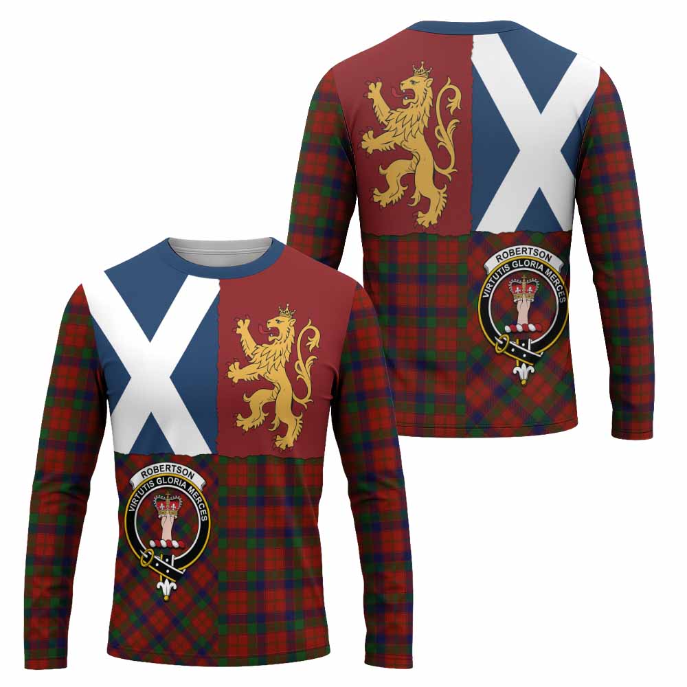 Robertson Crest Tartan Long Sleeve T-Shirt with Lion Rampant Saltire Style