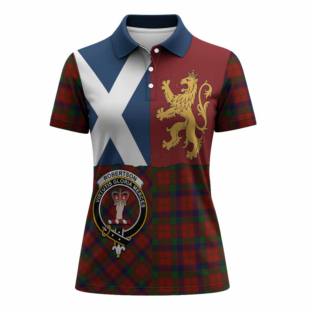 Robertson Crest Tartan Women Polo Shirt with Lion Rampant Saltire Style