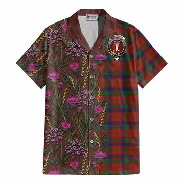 Robertson Family Crest Tartan Cotton Hawaiian Shirt Scottish Thistle Flower Pattern Half Style - Tartan Vibes Clothing