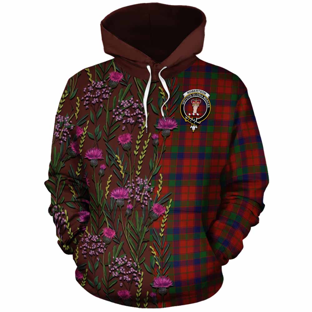 Robertson Family Crest Tartan Cotton Hoodie Scottish Thistle Flower Pattern Half Style - Tartan Vibes Clothing