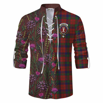 Robertson Family Crest Tartan Ghillie Shirt Scottish Thistle Flower Pattern Half Style