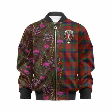 Robertson Family Crest Tartan Kid Bomber Jacket Scottish Thistle Flower Pattern Half Style - Tartan Vibes Clothing