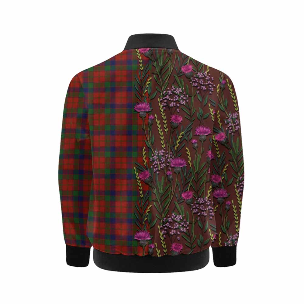 Robertson Family Crest Tartan Kid Bomber Jacket Scottish Thistle Flower Pattern Half Style - Tartan Vibes Clothing