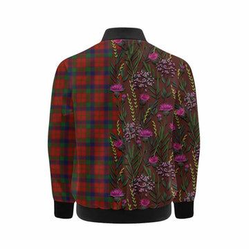 Robertson Family Crest Tartan Kid Bomber Jacket Scottish Thistle Flower Pattern Half Style - Tartan Vibes Clothing
