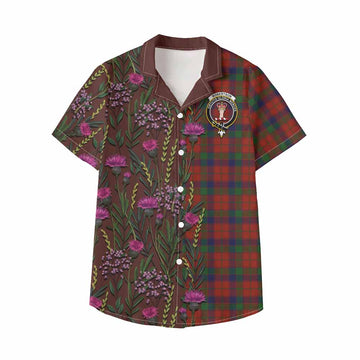 Robertson Family Crest Tartan Kid Hawaiian Shirt Scottish Thistle Flower Pattern Half Style - Tartan Vibes Clothing