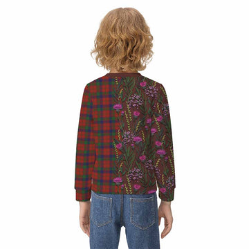 Robertson Family Crest Tartan Kid Knitted Sweatshirt Scottish Thistle Flower Pattern Half Style - Tartan Vibes Clothing